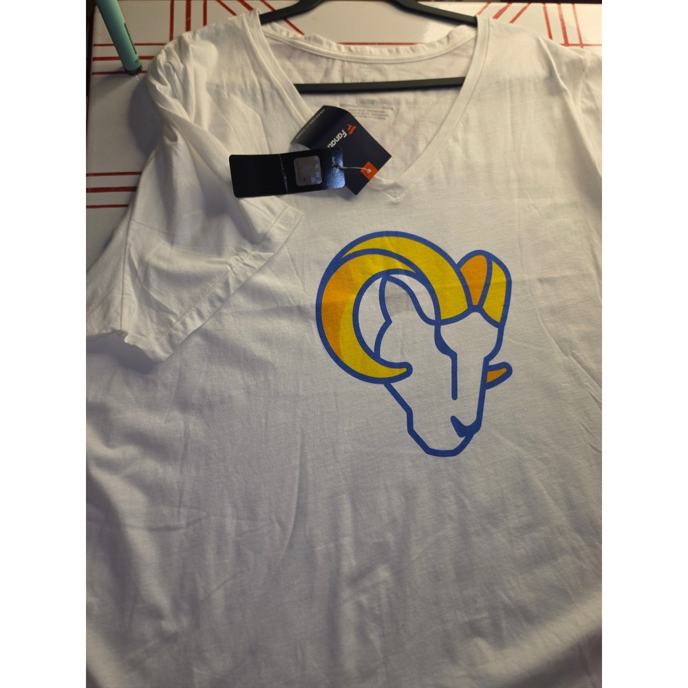 Fanatics Los Angeles Rams Womens V-Neck Graphic T-Shirt White NFL Size 4X NWT